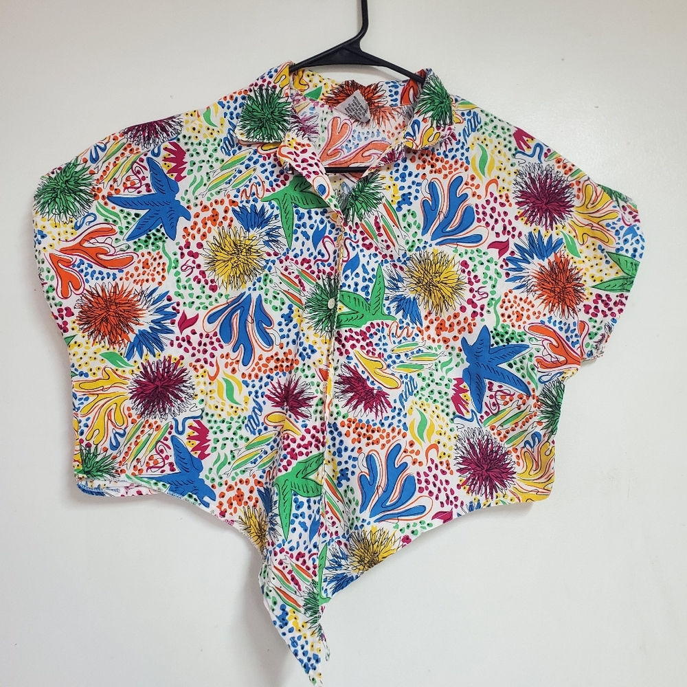vtg 80's 90’s C'EST JOLI By Laura Mom Box Sleeve Top Size Large Beach Theme